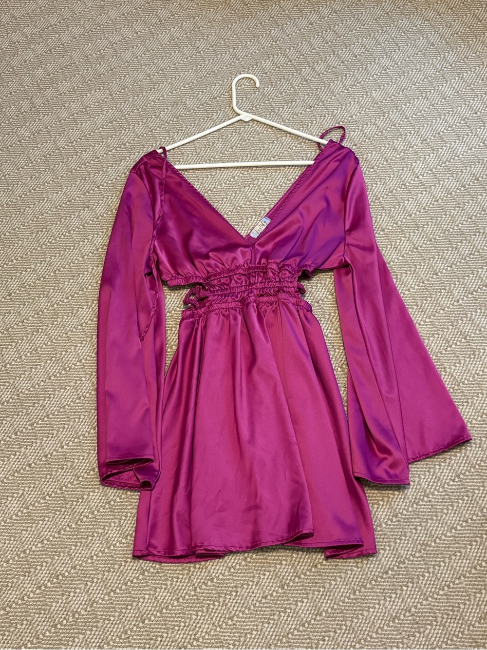 Women’s Long-Sleeve V-Neck Dress — Magenta